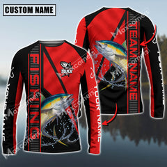 Maxcorners Tuna Fishing Black And Red Line Pro Sport Jersey Pattern Sun Protection Personalized Name Team Name 3D Shirts