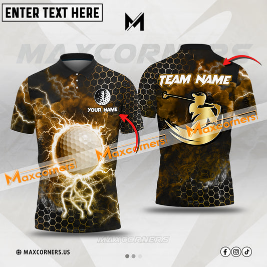 Maxcorners Golf Ball Thunder Premium Multicolor Custom 3D Polo Shirt (4 Colors)