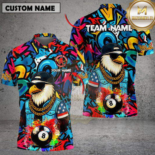 Maxcorners Funny Eagle Colorful Graffiti 8 Ball Billiard Shirt For Men Custom Billiard Jersey Pool Team Shirts For BRANDI