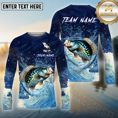Maxcorners Crappie Fishing Blue Wave Spash Pattern Sport Jersey Personalized Name, Team Name Long Sleeve Shirt