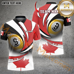 Maxcorners Billiard Canada Flag Options Personalized Name, Team Name 3D Polo Shirt