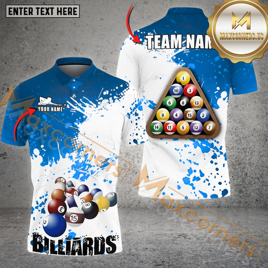 Maxcorners Billiard Retro Paint Style Options Personalized Name, Team Name 3D Polo Shirt (4 Colors)