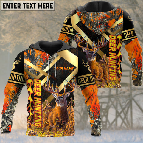 Maxcorners Deer Hunting Orange Camouflage Fire Pattern Custom Name Shirt 3D All Over Printed Clothes