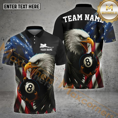 Maxcorners Billiards Eagle Holding 8 Ball American Flag Personalized Name, Team Name 3D Shirt