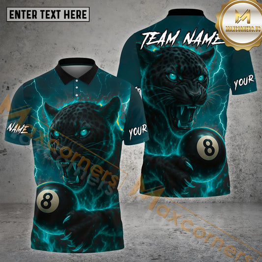 Maxcorners Billiards Fire Eyes Panther Thunder 8 Ball Multicolor Options Personalized Name, Team Name 3D Shirt (4 Colors)