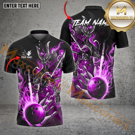 Maxcorner Bowling Ball & Pins Burning Oni Samurai Multicolor Option Customized Name 3D Shirt (4 Colors)