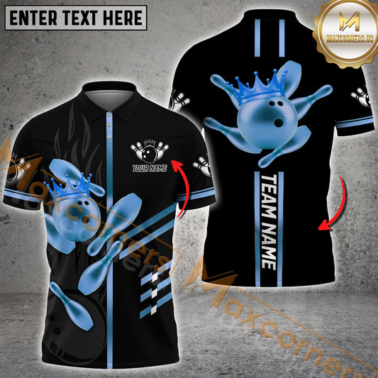Maxcorner Bowling Ball & Pins Crown King Multicolor Option Customized Name 3D Shirt (6 Colors)