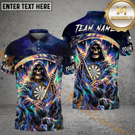 Maxcorners Darts Magical Skull Multicolor Options Personalized Name, Team Name 3D Polo Shirt (6 Colors)