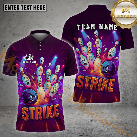 Maxcorners Bowling Shirt Angry Ball Strike Explosion Style Multicolor Options Personalized Name, Team Name 3D Shirt (4 Colors)