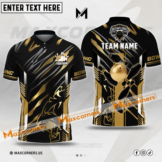 Maxcorners Bowling Ball And Pins Line Premium Multicolor Option Customized Name, Team Name 3D Shirt (4 colors)