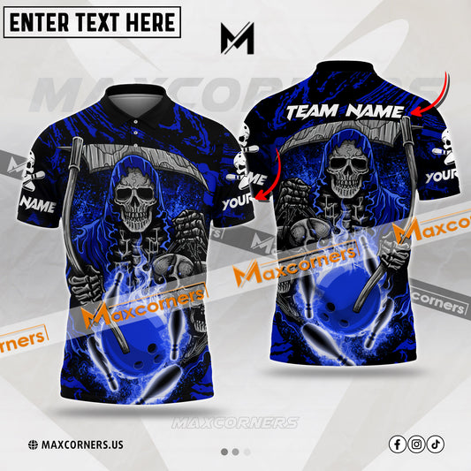 Maxcorners Bowling Ball And Pins Rapper Skull Multicolor Option Customized Name, Team Name 3D Shirt (4 colors)