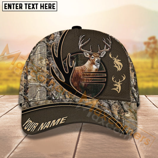 Maxcorners Deer Hunting Color Leather Camo Pattern Personalized Name 3D Cap For Deer Hunter (8 colors)