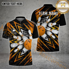 Maxcorners Bowling Ball & Pins Abstract Futuristic And Geometric Premium Jersey Pattern Personalized Name, Team Name 3D Polo Shirt (4 Colors)