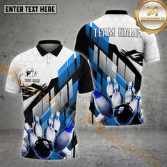 Maxcorners Bowling Ball & Pins White Hexagon Abstract Pattern Personalized Name, Team Name 3D Polo Shirt (4 Colors)