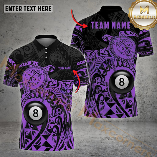 Maxcorners Billiard 8 Ball Maori Turtle Pattern Multicolor Options Personalized Name, Team Name 3D Shirt (4 Colors)