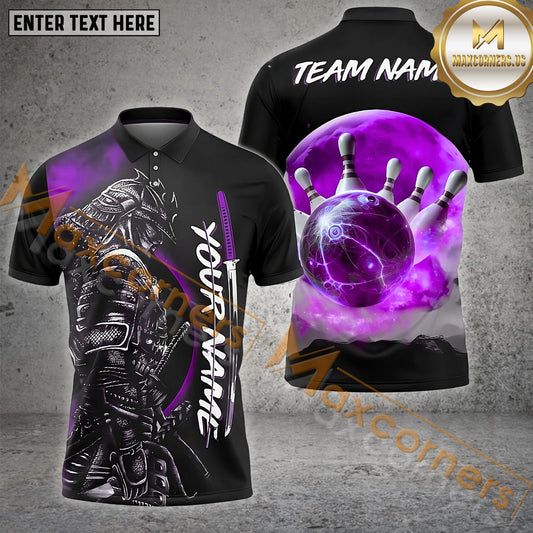 Maxcorner Bowling Ball & Pins Galaxy Moon  Samurai Multicolor Option Customized Name 3D Shirt (4 Colors)