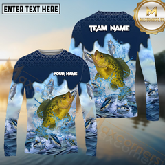 Maxcorners Crappie Fishing Blue Wave Hunt Pattern Pattern Sport Jersey Personalized Name, Team Name Long Sleeve Shirt