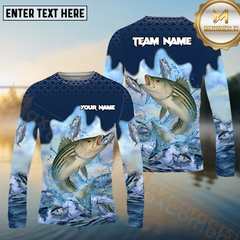 Maxcorners Striped Bass Fishing Blue Wave Hunt Pattern Pattern Sport Jersey Personalized Name, Team Name Long Sleeve Shirt