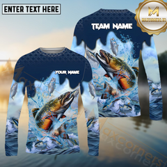 Maxcorners Trout Fishing Blue Wave Hunt Pattern Pattern Sport Jersey Personalized Name, Team Name Long Sleeve Shirt