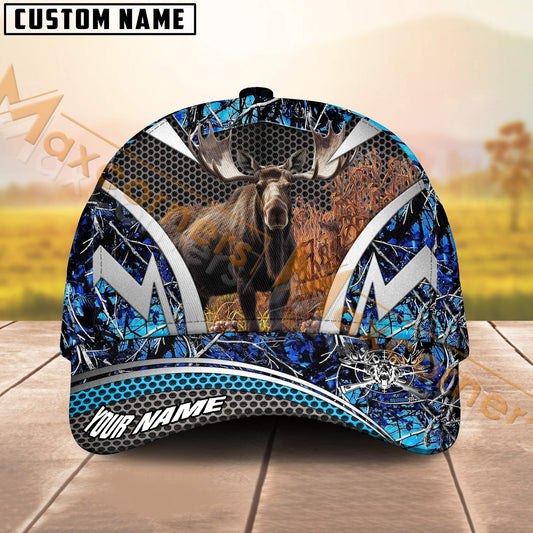 Maxcorners Wilderness Moose Hunting Camo Pattern Multicolor Personalized Name 3D Cap (5 Colors)