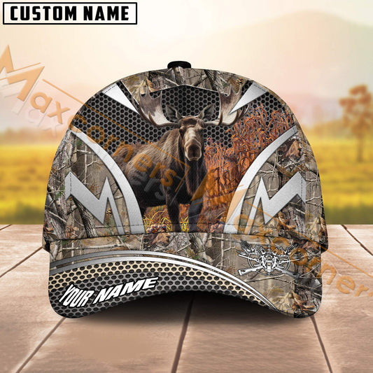 Maxcorners Wilderness Moose Hunting Camo Pattern Multicolor Personalized Name 3D Cap (5 Colors)