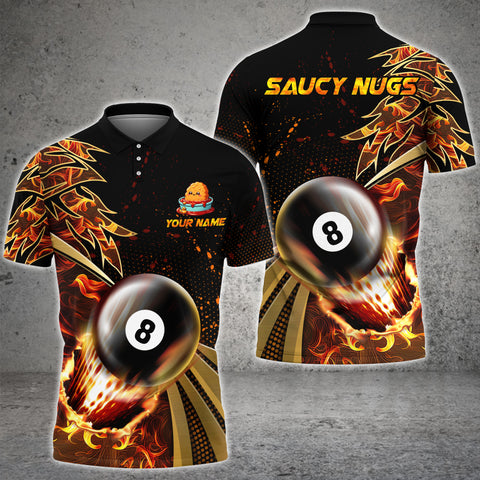 Maxcorners Billiard  Flame Premium Golden Line Jersey Sport Multicolor Options Personalized Name, Team Name 3D Polo Shirt For Brian
