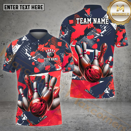 Maxcorners Bowling Colorful Graffiti Bowling Ball Multicolor Options Personalized Name, Team Name 3D Polo Shirt (4 Colors)