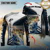Maxcorners Fishing Blue Deep Wave Hook Personalized Name, Team Name Long Sleeve Shirt (8 Fish Species)