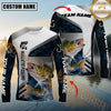 Maxcorners Fishing Blue Deep Wave Hook Personalized Name, Team Name Long Sleeve Shirt (8 Fish Species)