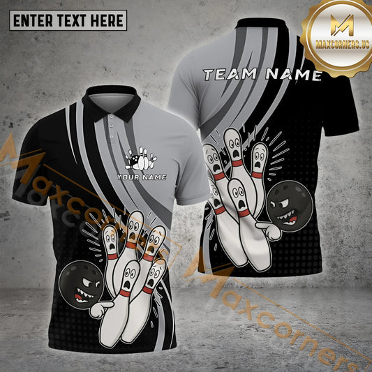 Maxcorners Bowling Angry Cartoon Strike Multicolor Options Personalized Name, Team Name 3D Shirt (4 Colors)