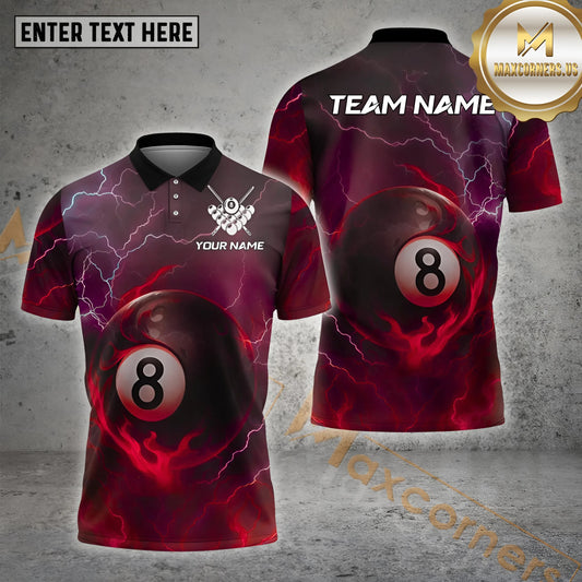 Maxcorners Billiard Lightning Fire 8 Ball Multicolor Customized Name, Team Name 3D Shirts (4 Colors)