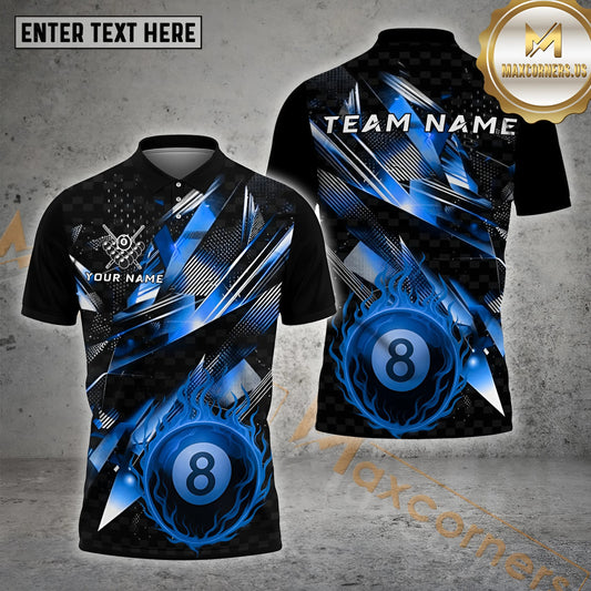 Maxcorners Billiard Crack Glass Lightning Fire 8 Ball Multicolor Customized Name, Team Name 3D Shirts (4 Colors)