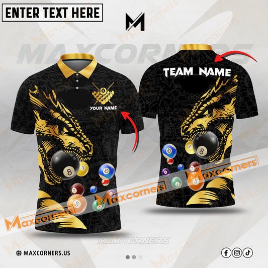 Maxcorners Billiard Ball 8 Dragon Multicolor Options Personalized Name, Team Name 3D Polo Shirt (4 Colors)