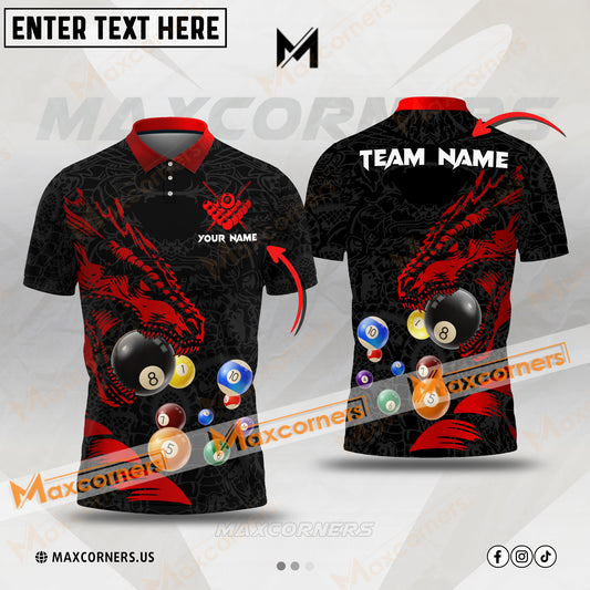 Maxcorners Billiard Ball 8 Dragon Multicolor Options Personalized Name, Team Name 3D Polo Shirt (4 Colors)