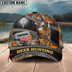 Maxcorners Deer Hunting Cross With USA Flag Camo Pattern Multicolor Personalized Name 3D Cap
