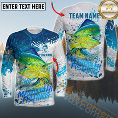 Maxcorners Mahi - Mahi Fishing White Blue Water Fishing Pattern Sport Custom Name & Team Name 3D Shirts