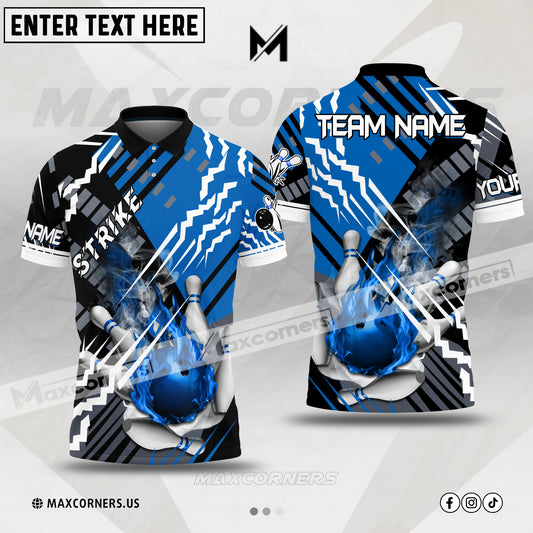 Maxcorners Bowling Strike Pattern Multicolor Option Customized Name, Team Name 3D Polo Shirt (4 Colors) 01