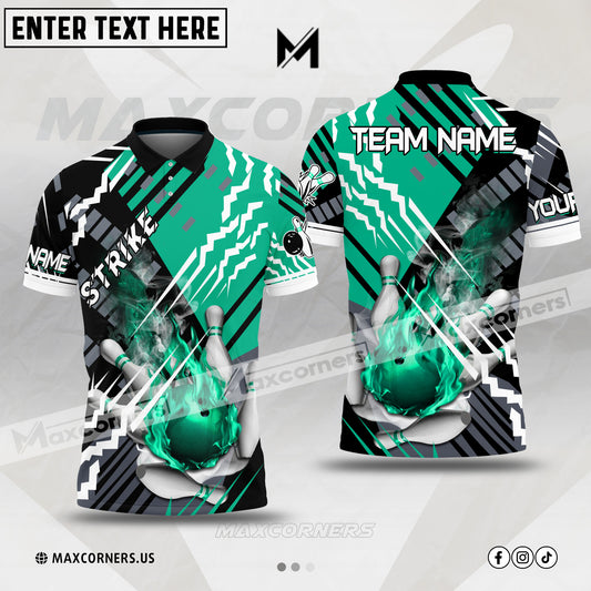 Maxcorners Bowling Strike Pattern Multicolor Option Customized Name, Team Name 3D Polo Shirt (4 Colors) 01