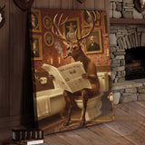 Maxcorners Deer Reading Breaking News with Sunglasses Wrapped Canvas