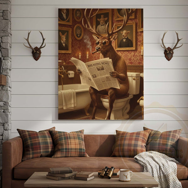 Maxcorners Deer Reading Breaking News with Sunglasses Wrapped Canvas