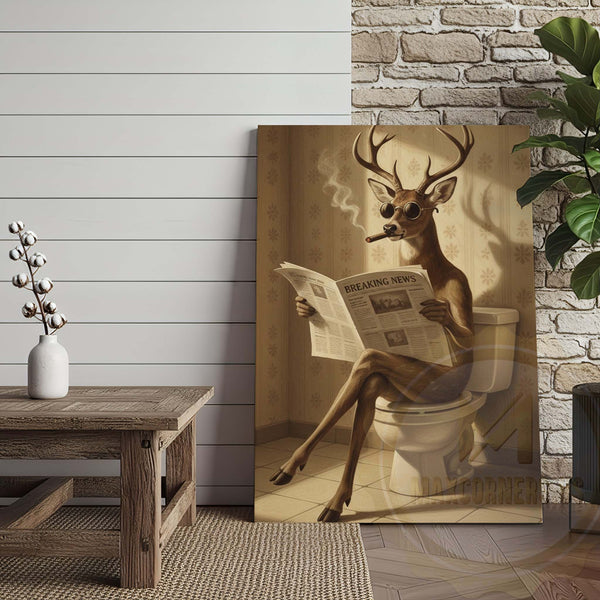 Maxcorners Deer Reading Breaking News Monochrome Style Wrapped Canvas