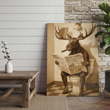 Maxcorners Moose Reading Wildlife Gazette in Bathroom Wrapped Canvas