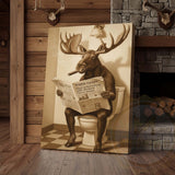 Maxcorners Moose Reading Wildlife Gazette in Bathroom Wrapped Canvas