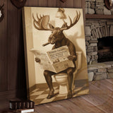 Maxcorners Moose Reading Wildlife Gazette in Bathroom Wrapped Canvas