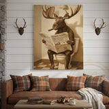 Maxcorners Moose Reading Wildlife Gazette in Bathroom Wrapped Canvas