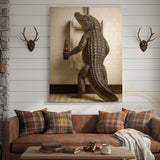 Maxcorners Alligator Holding Beer at Urinal Wrapped Canvas