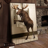 Maxcorners Moose Holding Beer at Urinal Wrapped Canvas