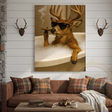 Maxcorners Deer Relaxing in Bathtub with Sunglasses Wrapped Canvas