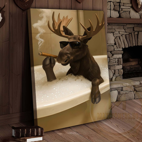 Maxcorners Moose Relaxing in Bathtub with Sunglasses Wrapped Canvas