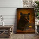 Maxcorners Black Bear with Beer Glass and Smoke Effect Wrapped Canvas